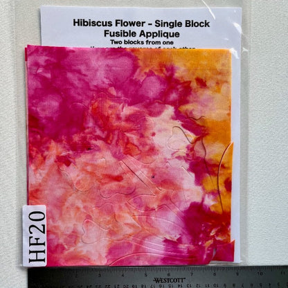 Hibiscus Flower Fusible Applique block made from Gabriele's hand dyed cotton-HF 20