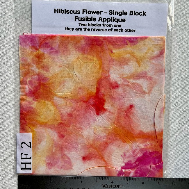 Hibiscus Flower Fusible Applique block made from Gabriele's hand dyed cotton-HF 2