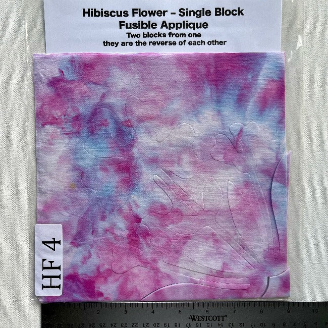 Hibiscus Flower Fusible Applique block made from Gabriele's hand dyed cotton-HF 4