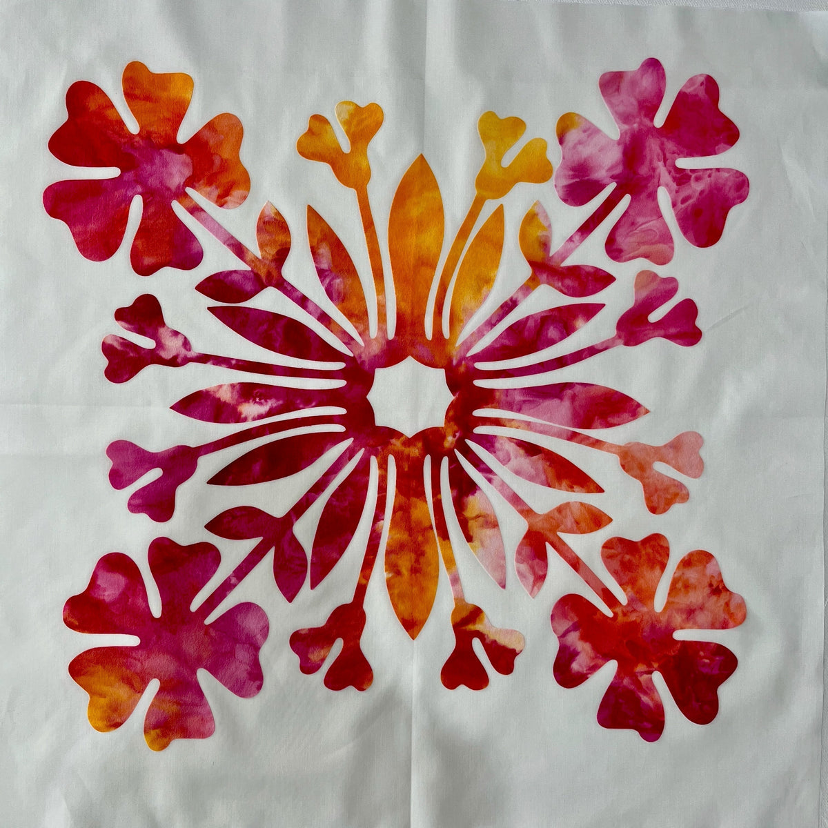 Hibiscus Flower Fusible Applique block made from Gabriele's hand dyed cotton-HF 6