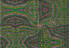 Honey Flowers pink by Tanya Price is an aboriginal design in warm shades of pinks, greens and rust on a dark background.