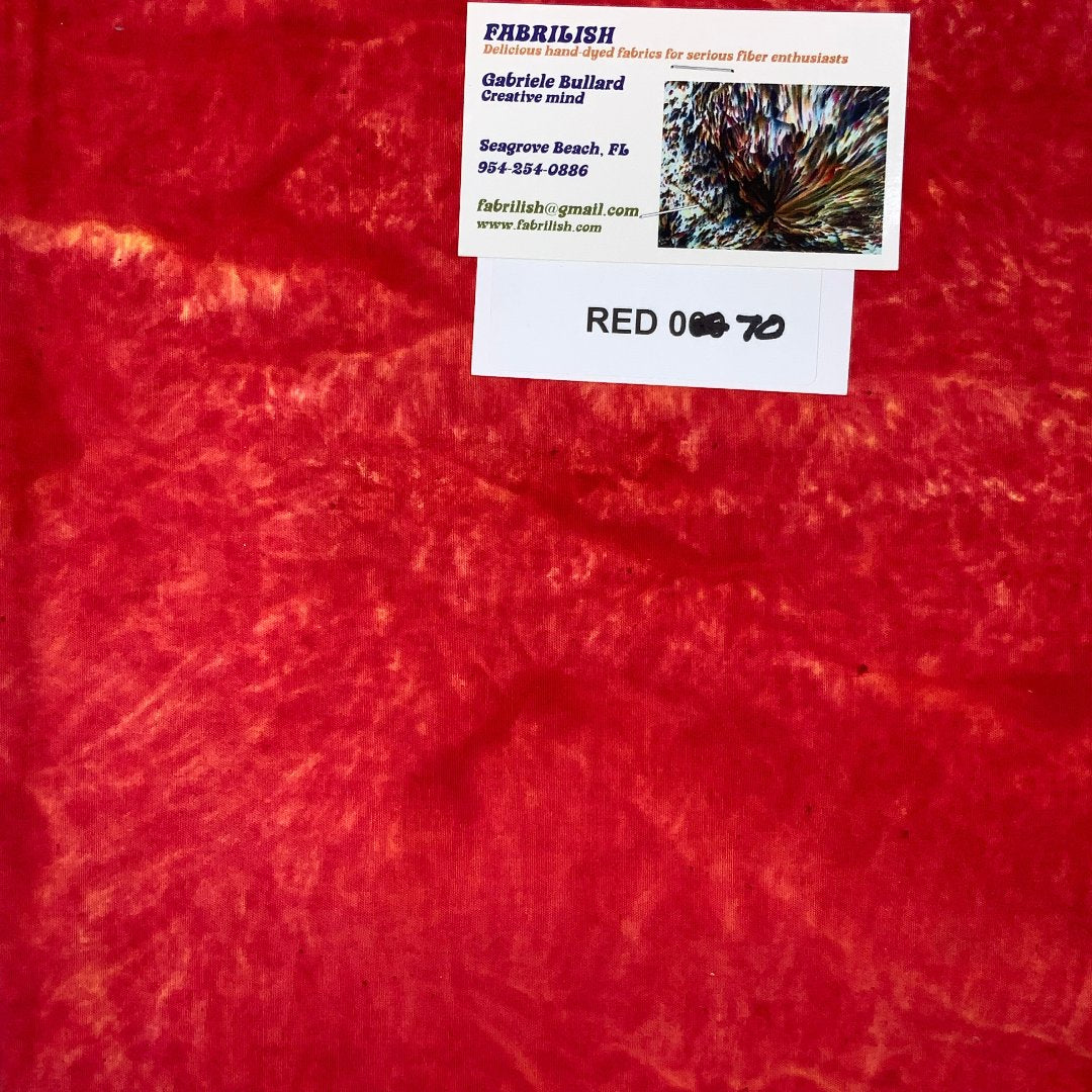 Hand Dyed 100 % cotton fabric red 070