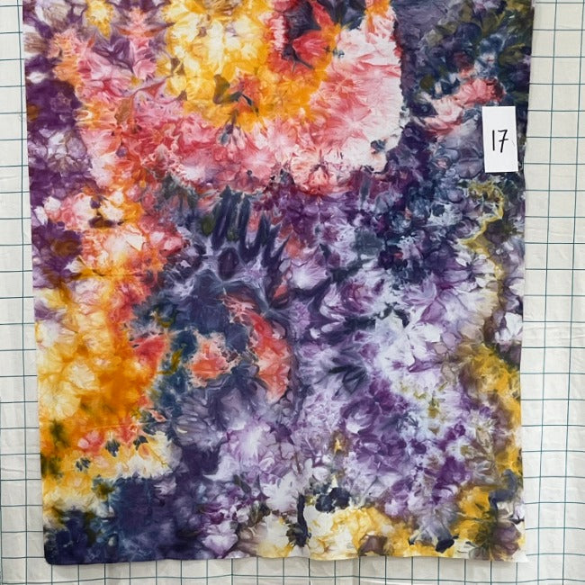 An ice dye that comprises many different colors, one of a kind. Only one available. Guaranteed hand made by Gabriele - and she is a passionate dye master!