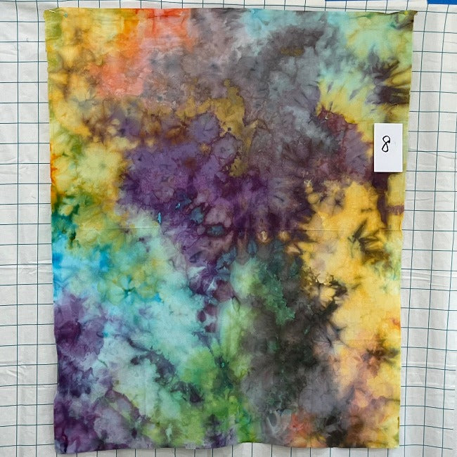 An ice dye that comprises many different colors, one of a kind. Only one available. Guaranteed hand made by Gabriele - and she is a passionate dye master!