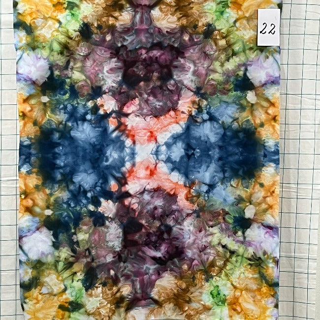 An ice dye that comprises many different colors, one of a kind. Only one available. Guaranteed hand made by Gabriele - and she is a passionate dye master!