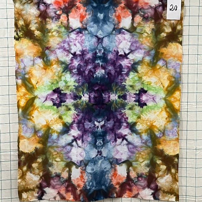 An ice dye that comprises many different colors, one of a kind. Only one available. Guaranteed hand made by Gabriele - and she is a passionate dye master!