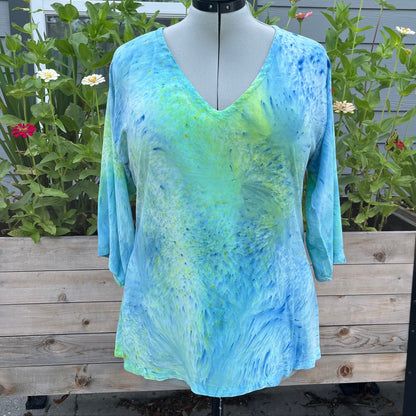 A lightweight ladies' top made from hand dyed rayon lawn