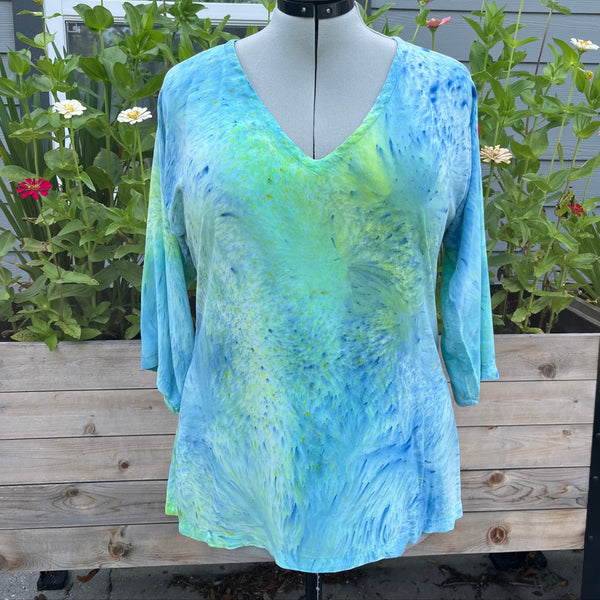 A lightweight ladies' top made from hand dyed rayon lawn