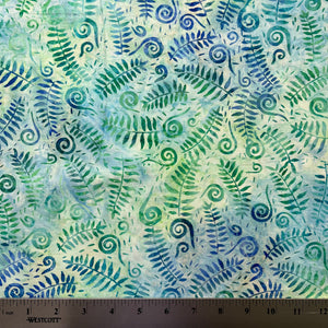 Fern leaf pattern fabric with a ruler at the bottom for scale