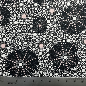 Black and white patterned fabric with a ruler at the bottom