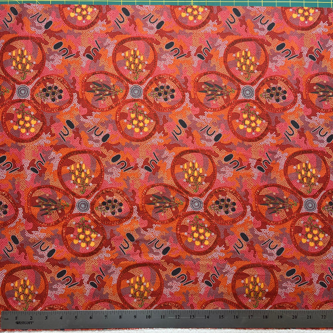 Patterned fabric with a ruler at the bottom for scale