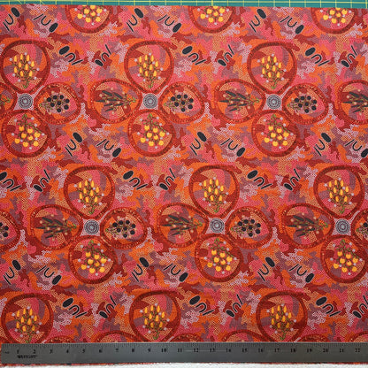 Patterned fabric with a ruler at the bottom for scale