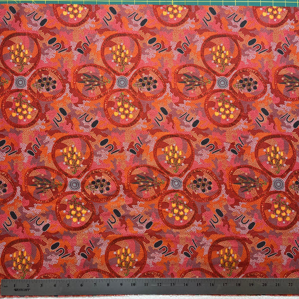 Patterned fabric with a ruler at the bottom for scale