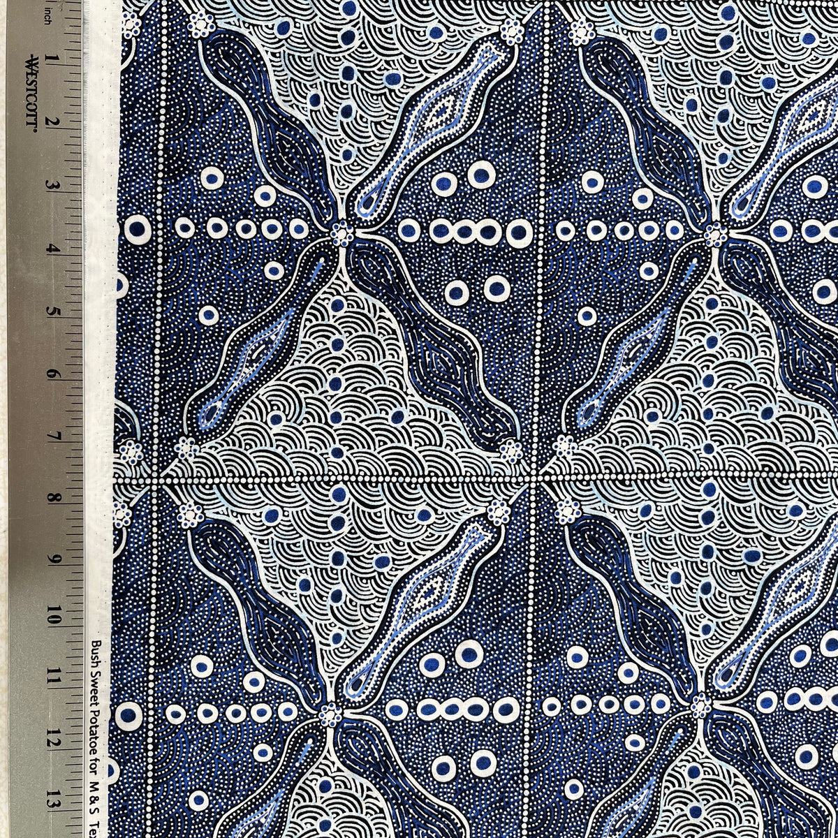 Crazy Bolt Sale - Bush Sweet Potatoes blue by Audrey Napanangka Martin