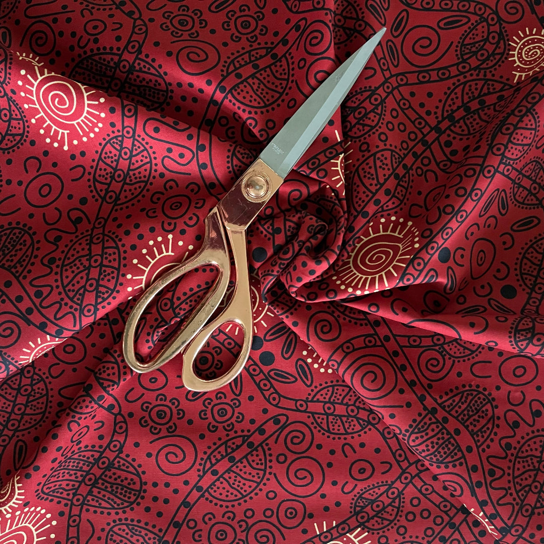Bush Tucker Red Australian Aboriginal fabric by June Smith