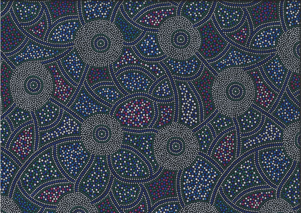  striking combination of white, red, green, and blue dots against a black canvas is skillfully printed on delicate Indian cotton, offering endless possibilities for quilting, fashion, and home decor