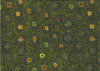 Kangaroo in the Forest gold by Roseanne Morton is a delightful design of flowers in yellow and green on a greenish golden background.