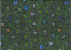 Kangaroo in the Forest multi by Roseanne Morton is a delightful design of flowers in blue, grey and green on a greenish background.