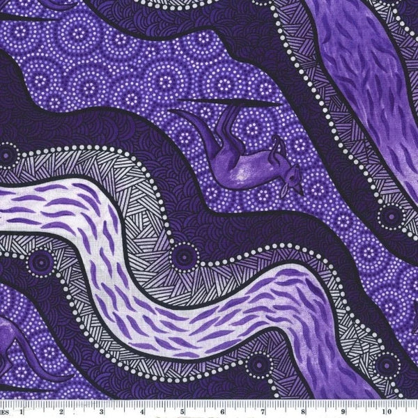 Kangaroo River Camp Black Purple by Aboriginal artist Nambooka