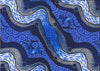 Kangaroo River Camp Ink is a flowing design of River and Kangaroos in luminescent shades of inky blues, accented by dark navy blue and whites. 