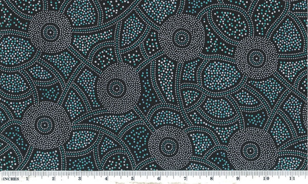  The intricate green and white dot design on a black background is printed on high-quality 100% fine cotton from India, offering a soft hand and limitless possibilities for quilting, clothing, and home decor. 