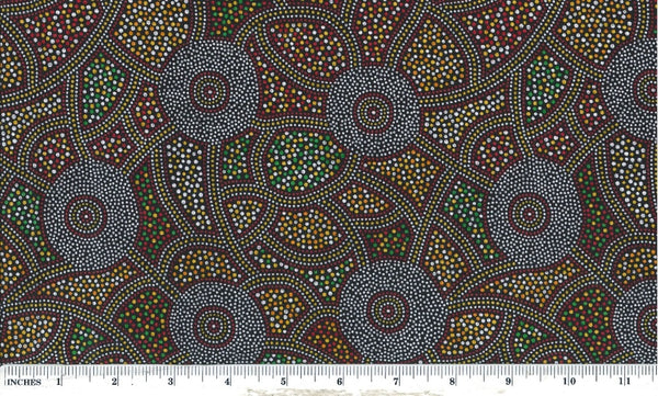 This premium 100 % cotton fabric features a striking combination of orange, white, red, green and brown dots on a black background to add endless possibilities for your artistic projects.