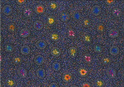 Kangaroo in the Forest brown by Roseanne Morton is a delightful design of flowers in blue, pink and yellow on a brown background.