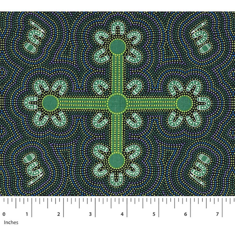 Special Buy -  Ladies Dancing at Ceremony Green Australian Aboriginal Fabric by Margaret Wallace