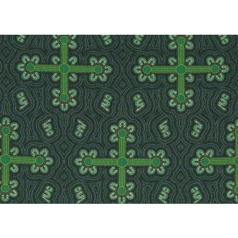 Special Buy -  Ladies Dancing at Ceremony Green Australian Aboriginal Fabric by Margaret Wallace