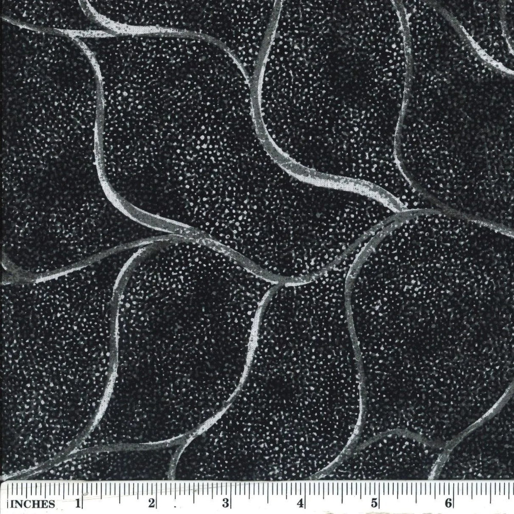 Ladies Walking Along the Line black by Roseanne Ellis is a very restrained design, featuring teeny tiny white dots on a black background, with a vein-like overlay of white lines.