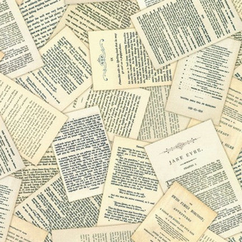 Library of Rarities - Antique is a charming design of antique book pages scattered over the fabric in the colors of old books: gentle beige and cream with black print.