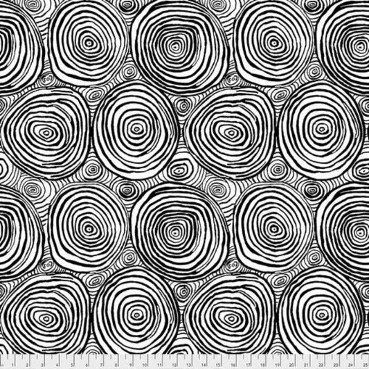A striking black and white design looking like large Onion Rings. 