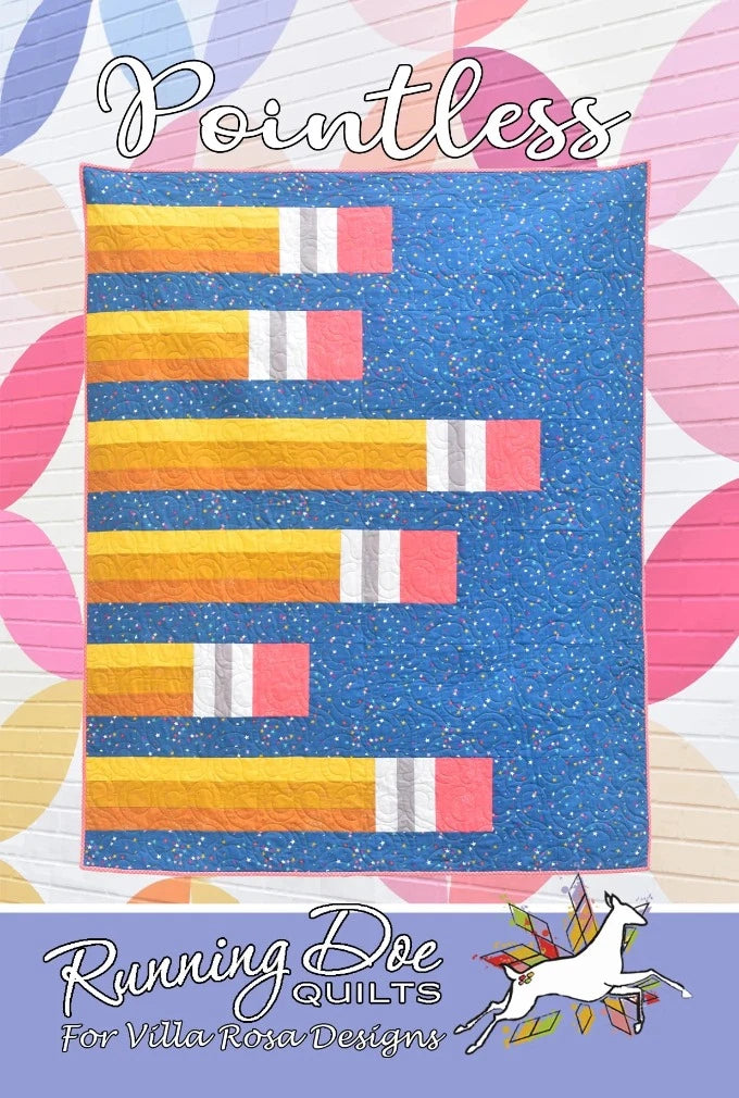 Pointless quilt pattern is a whimsical design that looks like the ends of pencils with erasers.