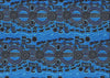 Rock Wallaby Dreaming blue Australian fabric designed by Sandra Wayne is an entertaining design in blues with black accents featuring Rock Wallaby and human footprints in black.