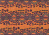 Rock Wallaby Dreaming orange Australian fabric designed by Sandra Wayne is an entertaining design in orange, red and olive, with brown accents featuring Rock Wallaby and human footprints.