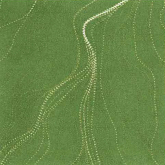 In Central Australia, sand hills created by wind are home to unique plant and animal species, depicted by Anna Pitjara using white dots against a green background to demonstrate the patterns formed by the wind's movement in the desert terrain near her hometown, Utopia.