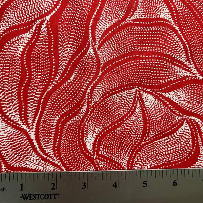 Sandhill and Waterhole Red is a striking design by Aboriginal artist Anna Pitjara, featuring intricate white motifs on a lovely red background.