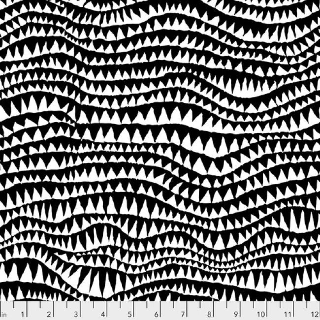 A delightfully wonky design in black and white, looking like, yeah, Sharks Teeth. 