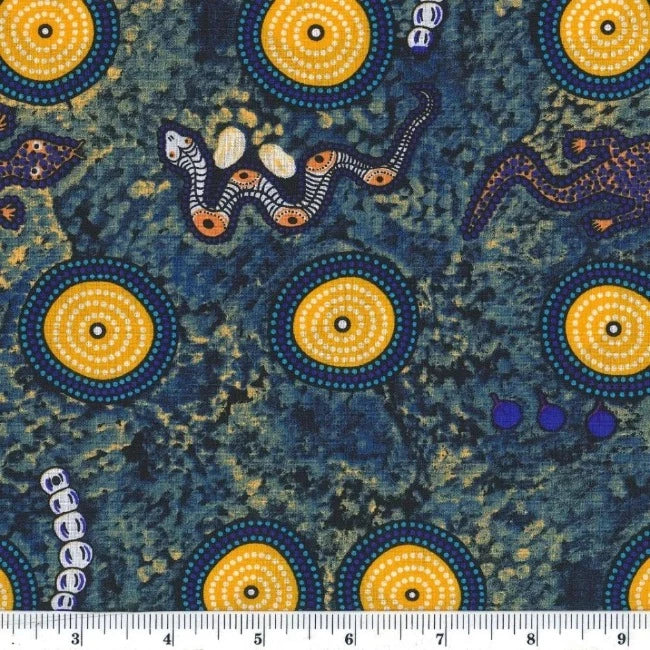 Special Buy - Snake & Goanna Bush Tucker blue by aboriginal artist Wally Evans