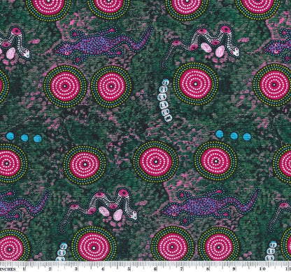 Snake & Goanna Bush Tucker Pink by aboriginal artist Wally Evans