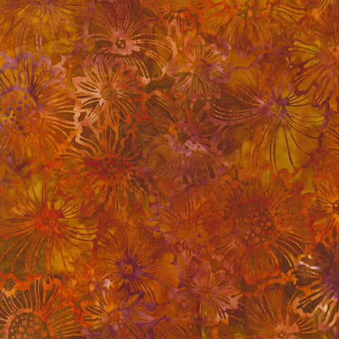 Sunshine blossoms - brown is a flowery design in rusty brown with muted orange and darker shades of siena. 