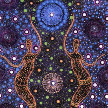 Two Sisters Collecting Bush Tucker purple - designed by Marlene Doolan, Aboriginal Artist