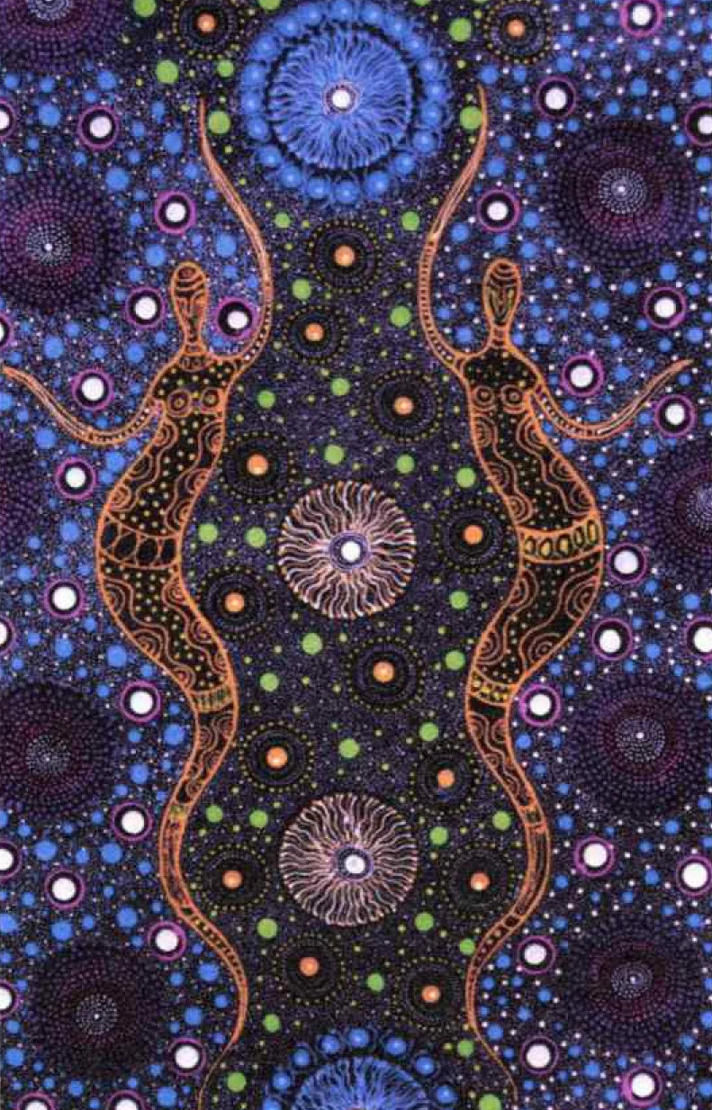 Two Sisters Collecting Bush Tucker purple - designed by Marlene Doolan, Aboriginal Artist