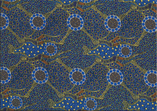 Special Buy - Women Dancing near Waterhole, blue, Australian Aboriginal fabric by Christine Doolan