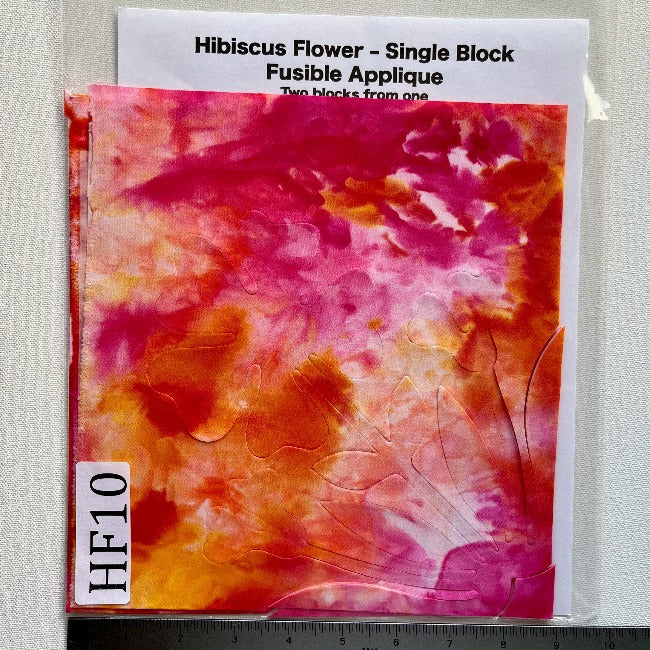 Hibiscus Flower Fusible Applique block made from Gabriele's hand dyed cotton-HF 10