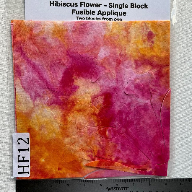 Hibiscus Flower Fusible Applique block made from Gabriele's hand dyed cotton-HF 12