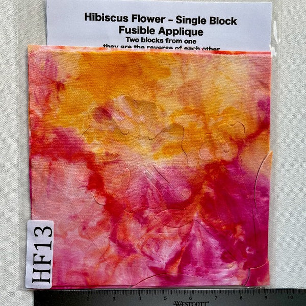 Hibiscus Flower Fusible Applique block made from Gabriele's hand dyed cotton-HF 13
