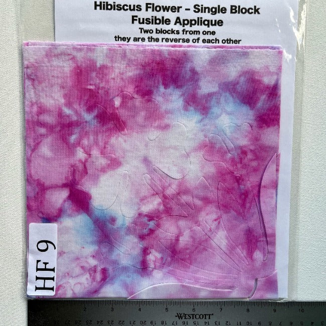 Hibiscus Flower Fusible Applique block made from Gabriele's hand dyed cotton-HF 9
