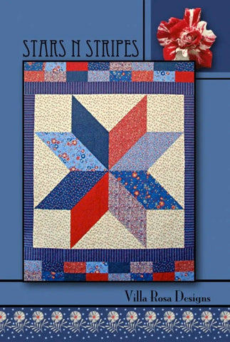 Stars 'n Stripes quilt pattern uses Fat Quarters to make one giant Star the centerpoint of the quilt, adding a background and two borders.