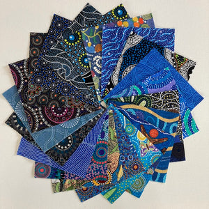Dreamtime 10" Square Australian Aboriginal Fabric Pack, blue